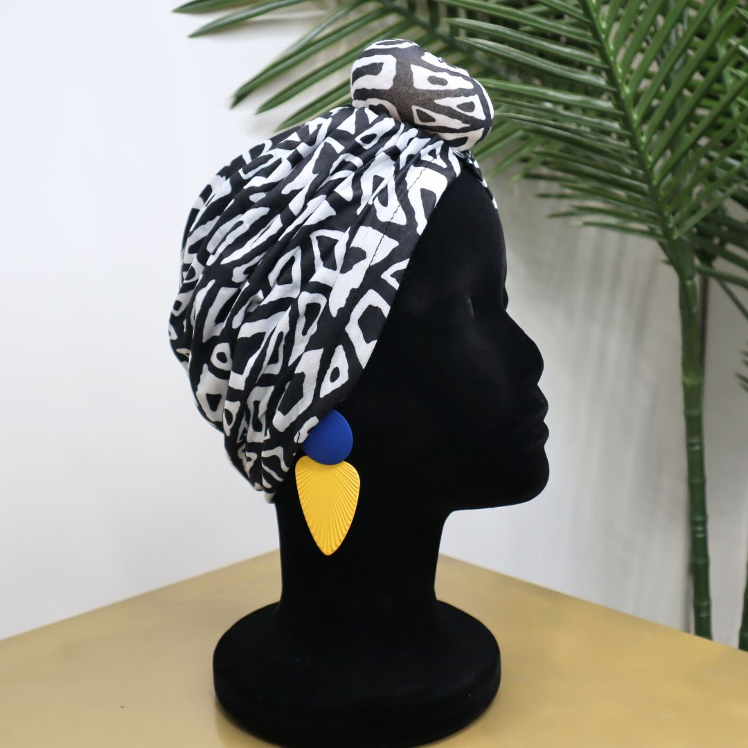 Black & White Pre-Tied Printed Headwrap