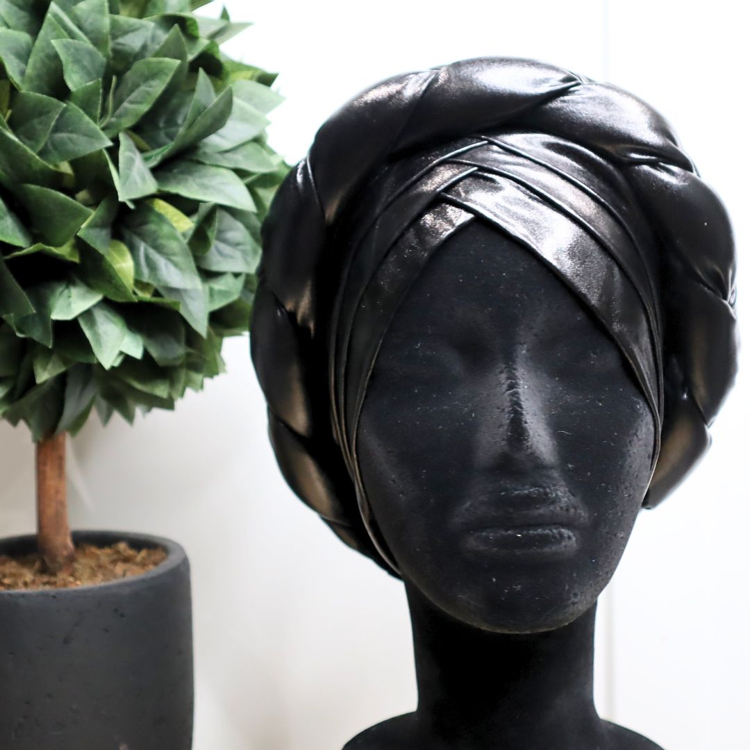 Black Braided Faux Leather Pre-Tied Turban Headwrap