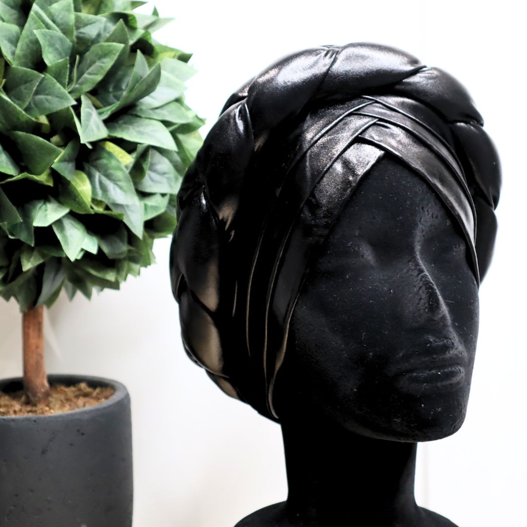 Black Braided Faux Leather Pre-Tied Turban Headwrap