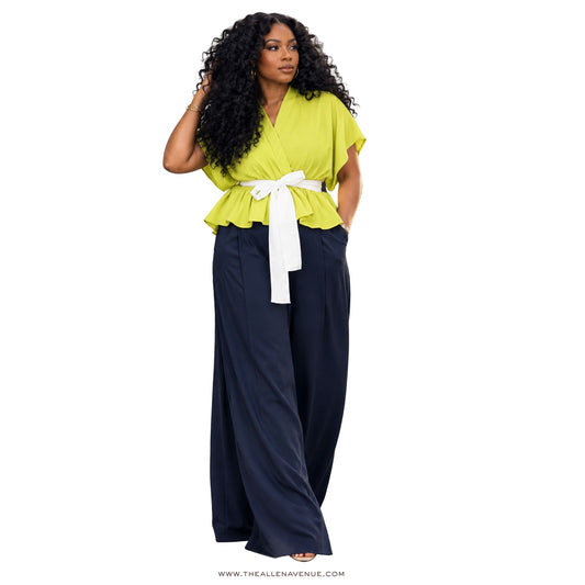 The Lime Allure Wrap Peplum Blouse