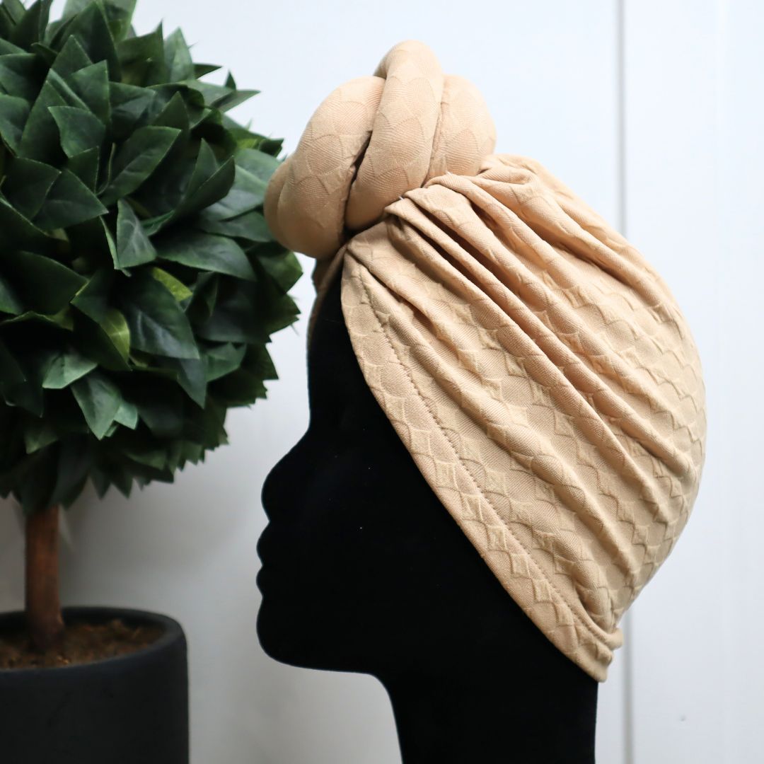 Oat Crème Twisted Ball Textured Pre-Tied Headwrap