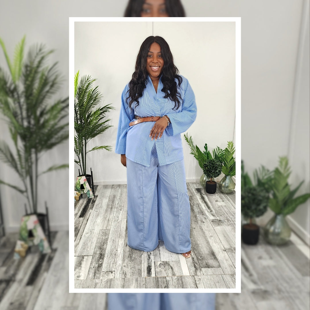 Blue Pinstripe Matching Pants Set