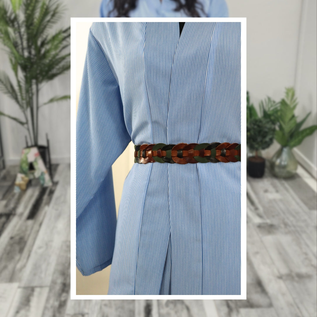 Blue Pinstripe Matching Pants Set