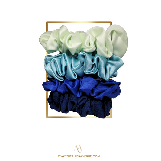 Blondi Blue Satin Scrunchie Set