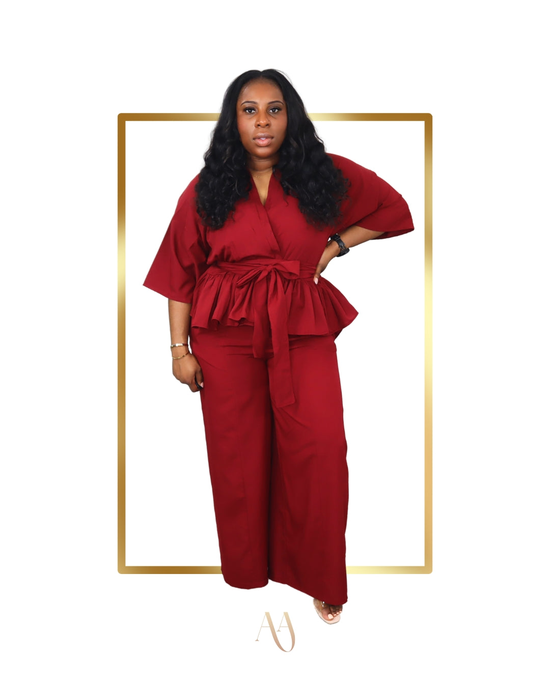 Burgundy High-Waist Wide Leg Pants