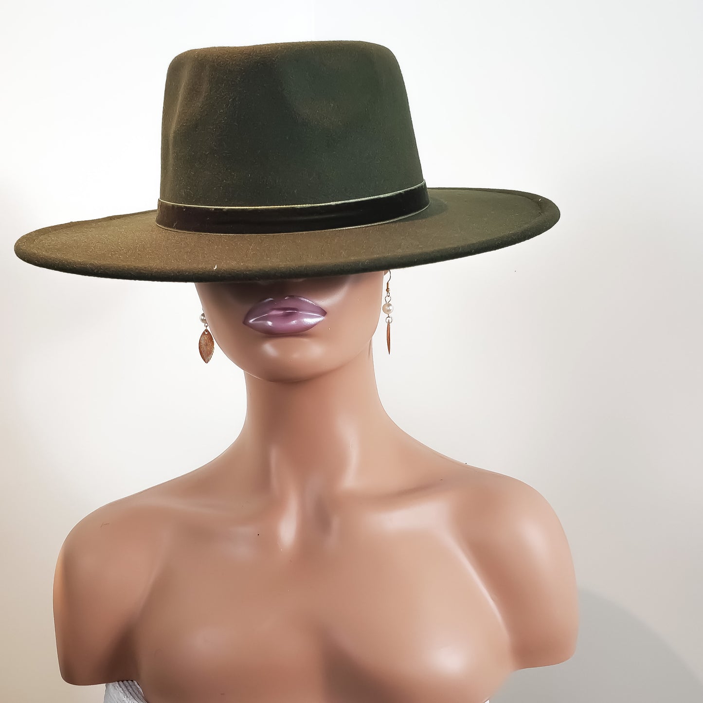 Dark Green Velvet Trim Fedora
