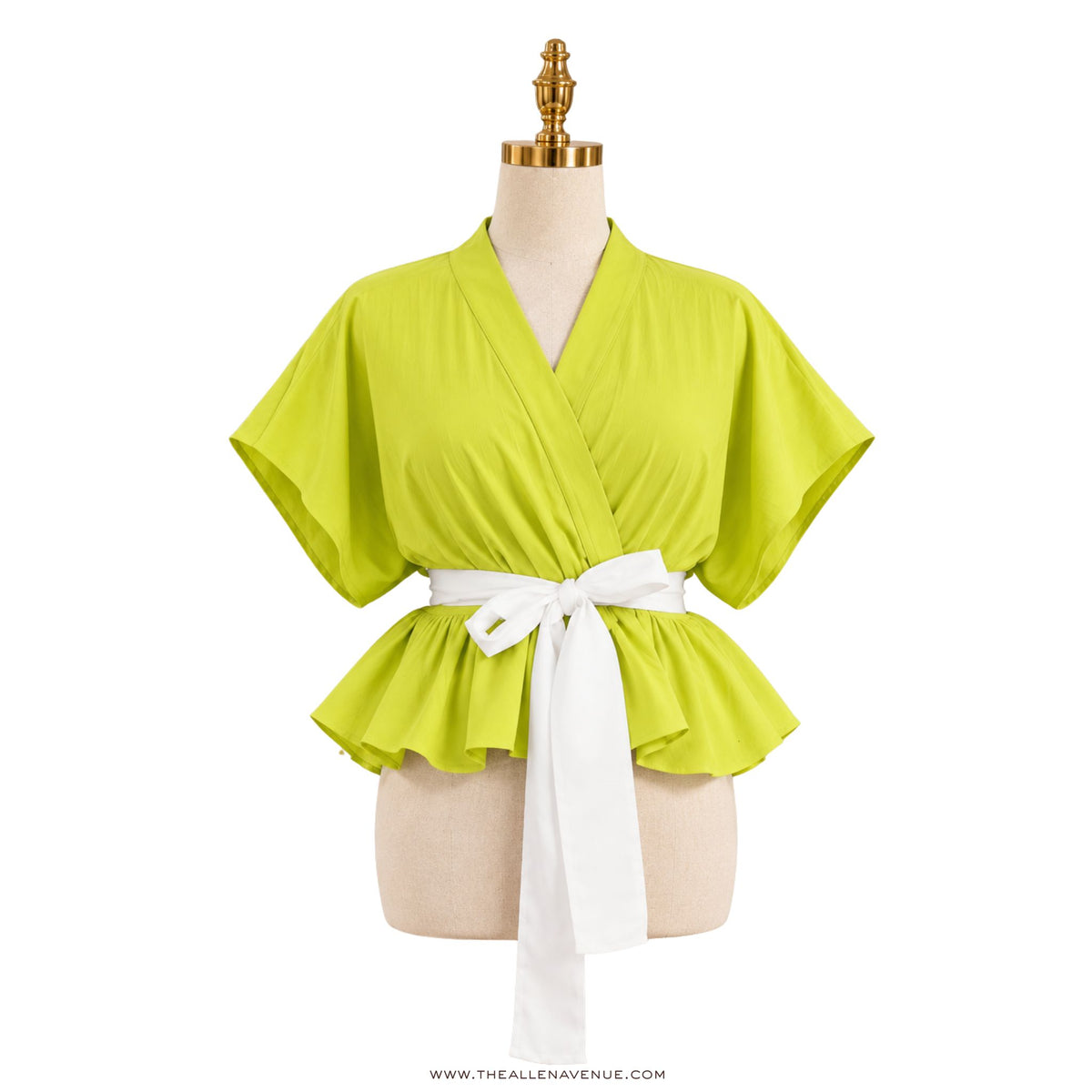 The Lime Allure Wrap Peplum Blouse