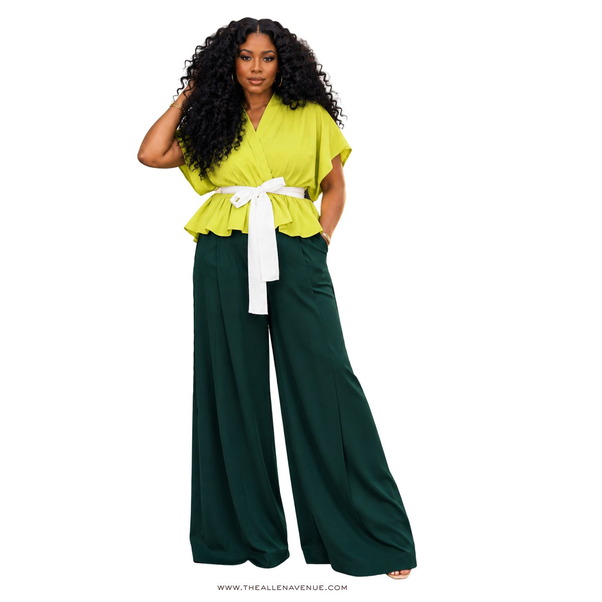 The Lime Allure Wrap Peplum Blouse