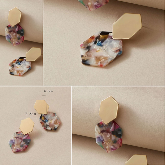 Gold Geometric Marble Earrings