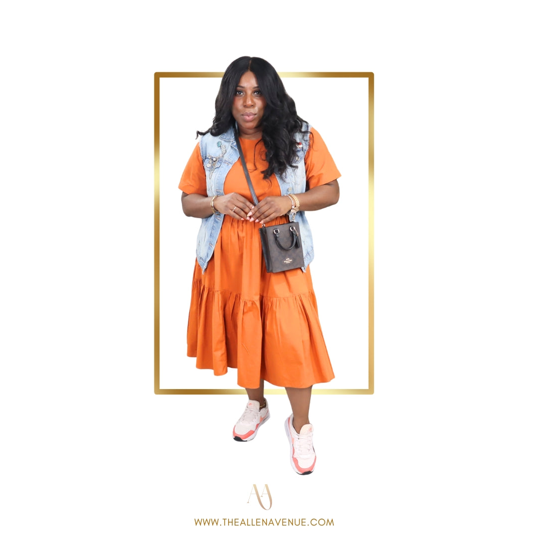 Orange you glad its Tiered Pleated Dress