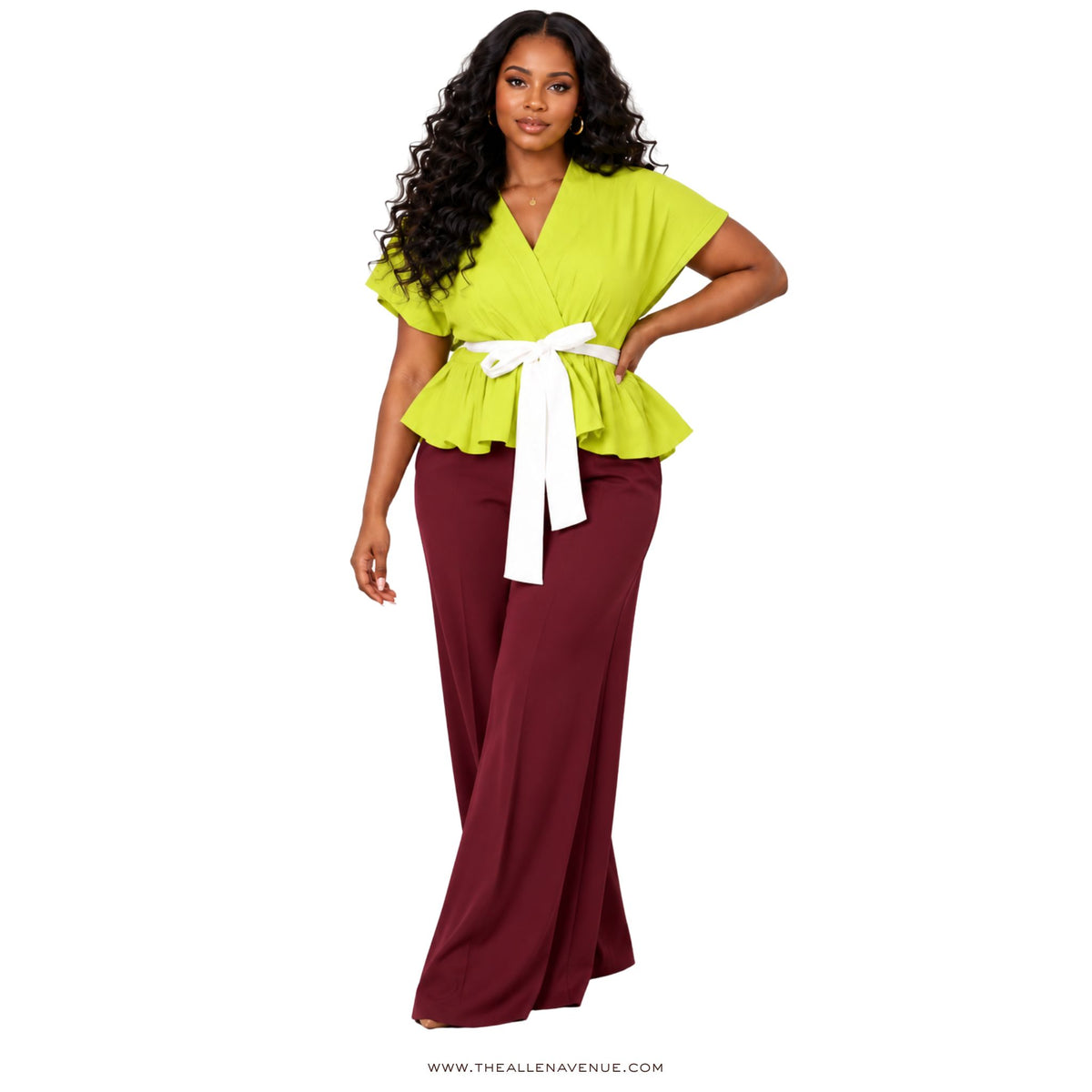 The Lime Allure Wrap Peplum Blouse