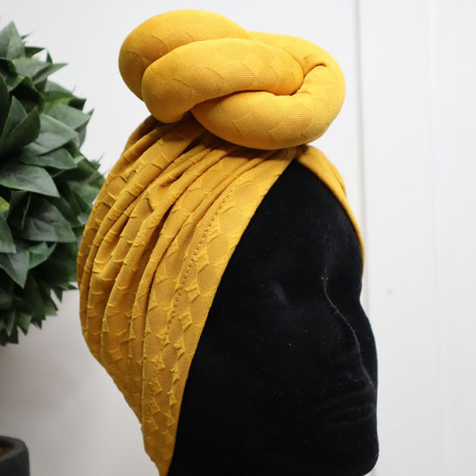 Golden Yellow Twisted Ball Textured Pre-Tied Headwrap