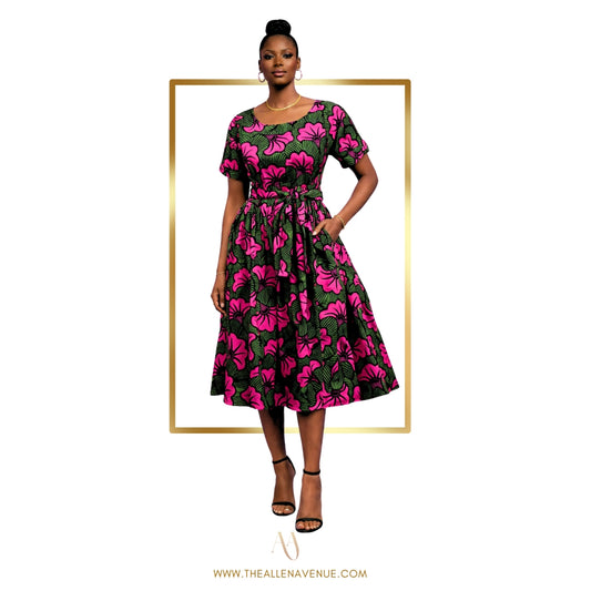 Ade Pleated Midi Ankara Dress
