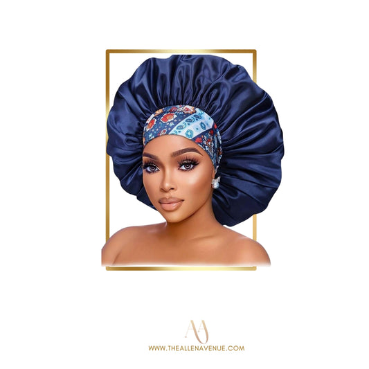 Navy Blue Silk Hair Bonnet