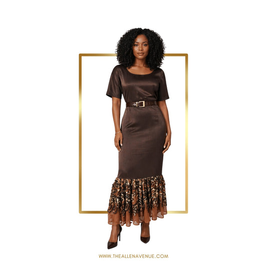 The Bronze Essence Shift Ruffle Dress