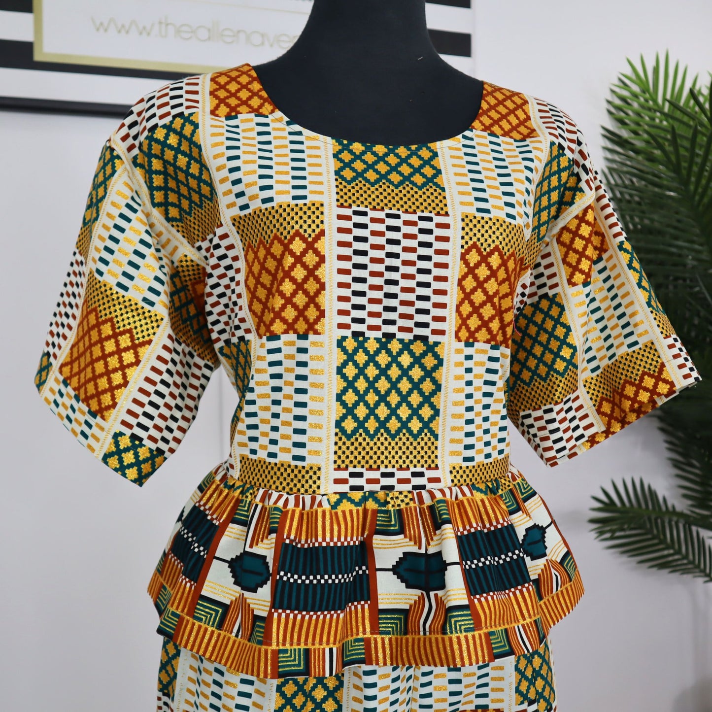 Marigold Kombu African Print Crop Top with Frill (Multicolor)