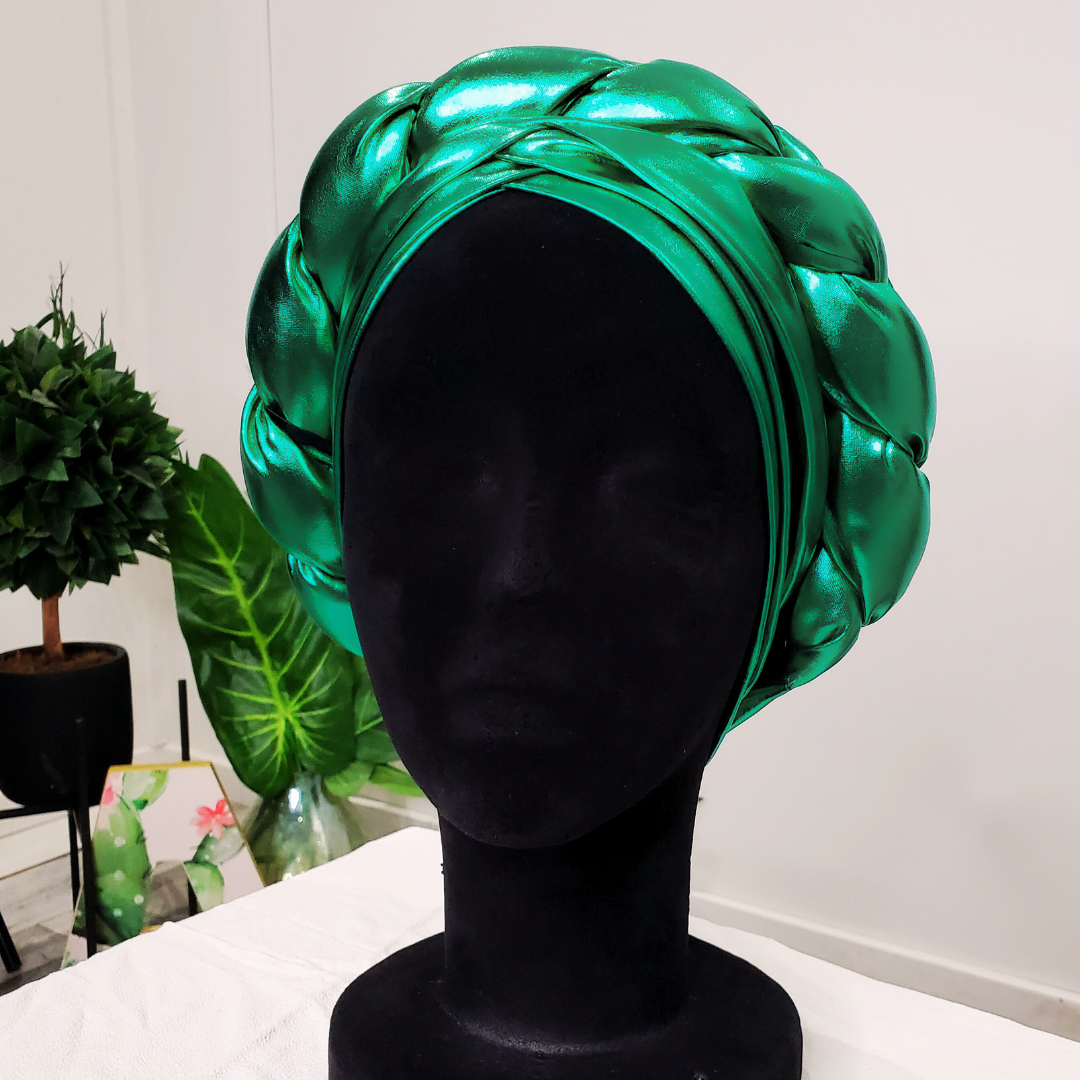 Green Luxe Faux Leather Turban Headwrap