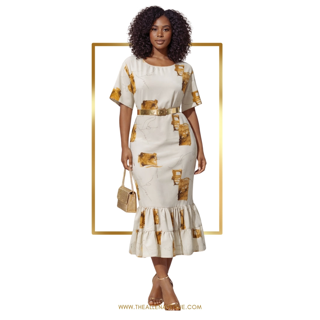 The Ivory Luxe Ruffle Midi Dress