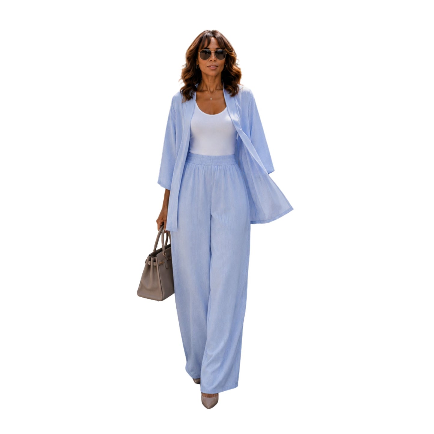Blue Pinstripe Two-Piece Matching Pants Set