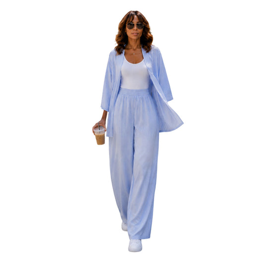 Blue Pinstripe Two-Piece Matching Pants Set