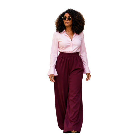 Burgundy High-Waist Wide Leg Pants