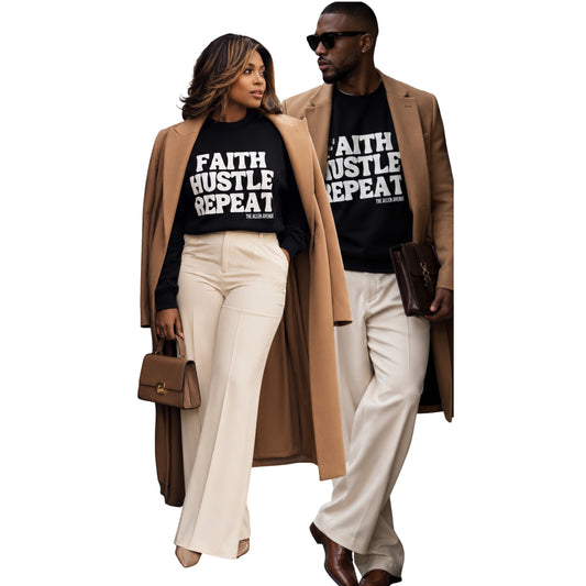 Faith. Hustle. Repeat. Black Crewneck Sweater - Unisex