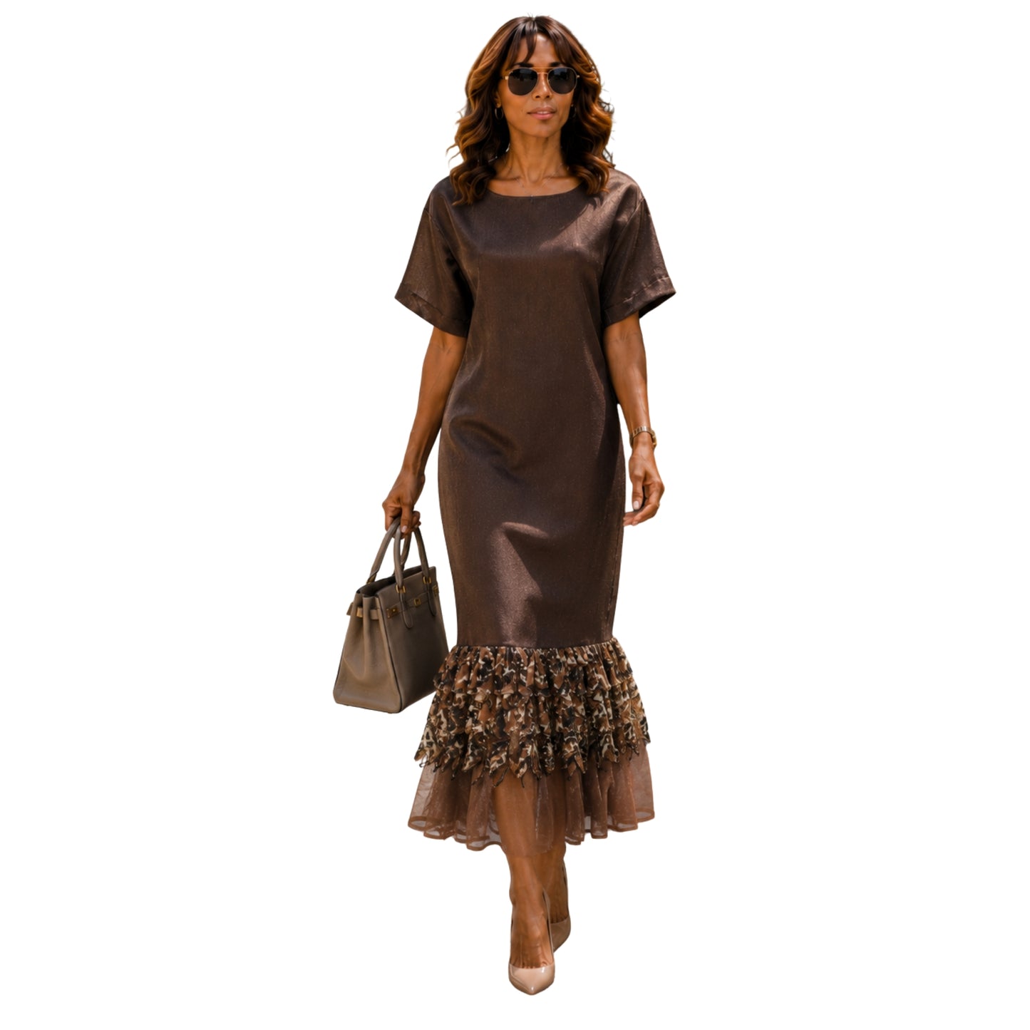 The Bronze Essence Shift Ruffle Dress