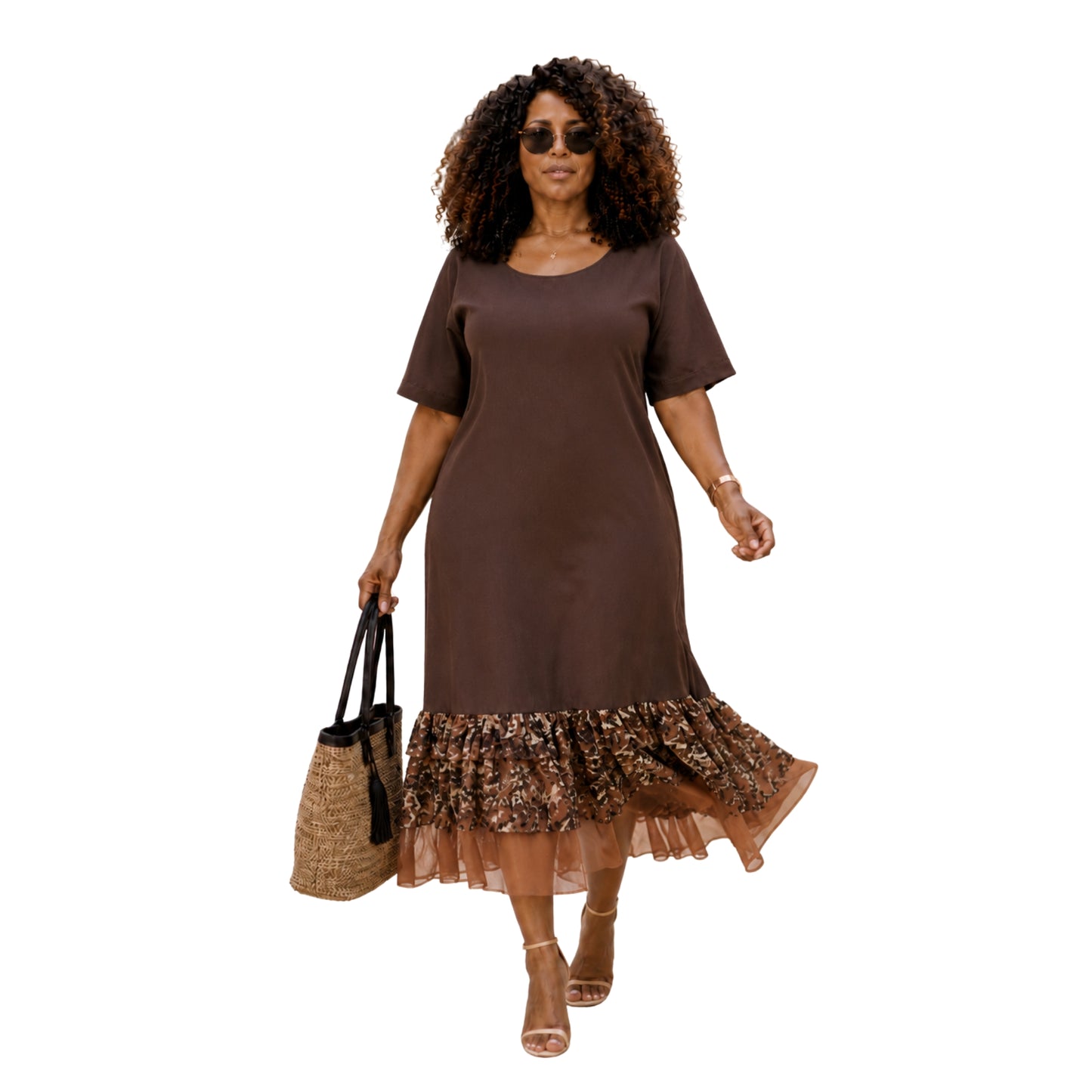 The Bronze Essence Shift Ruffle Dress