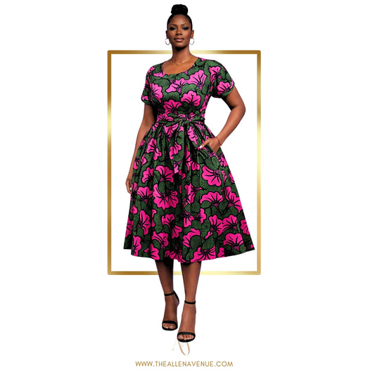Ade Pleated Midi Ankara Dress