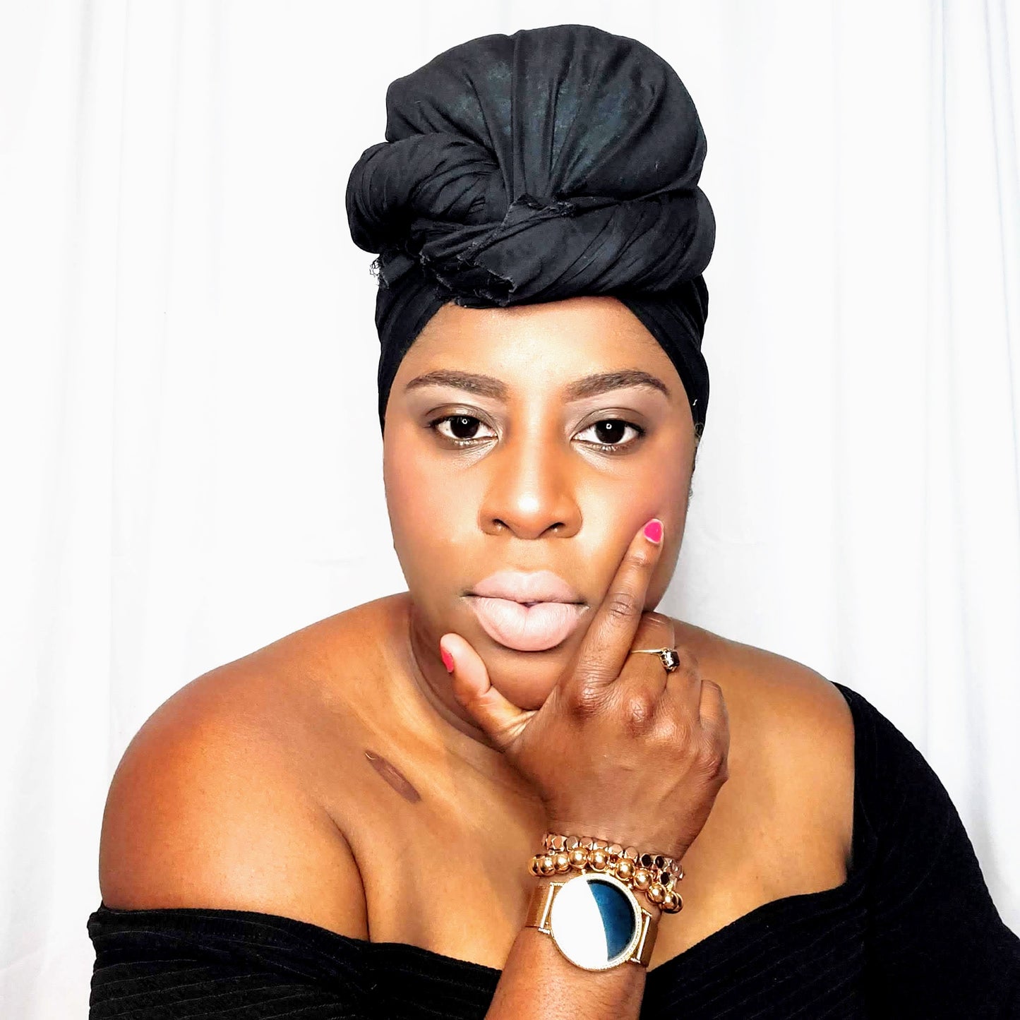Black Cotton Self-Tie Headwrap