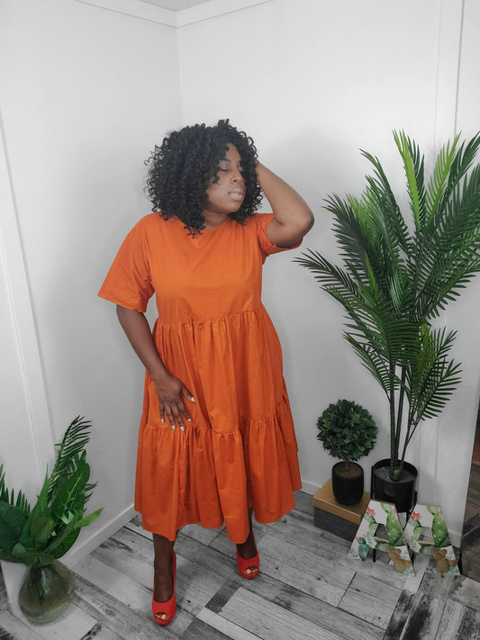 Orange you glad its Tiered Pleated Tier Dress