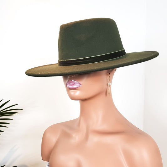 Dark Green Velvet Trim Fedora