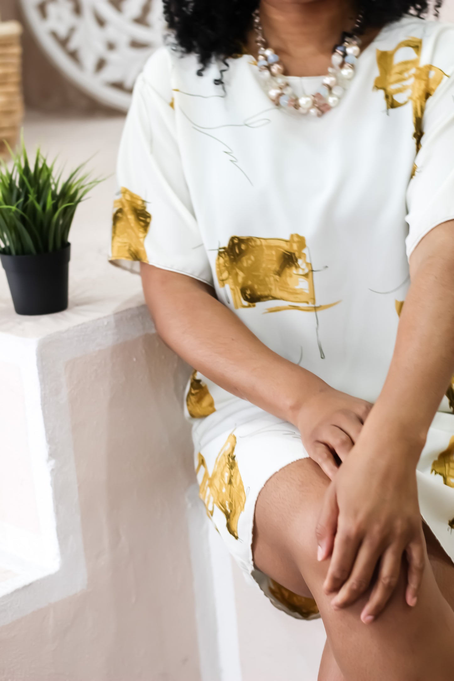 White Gold Shift Dress