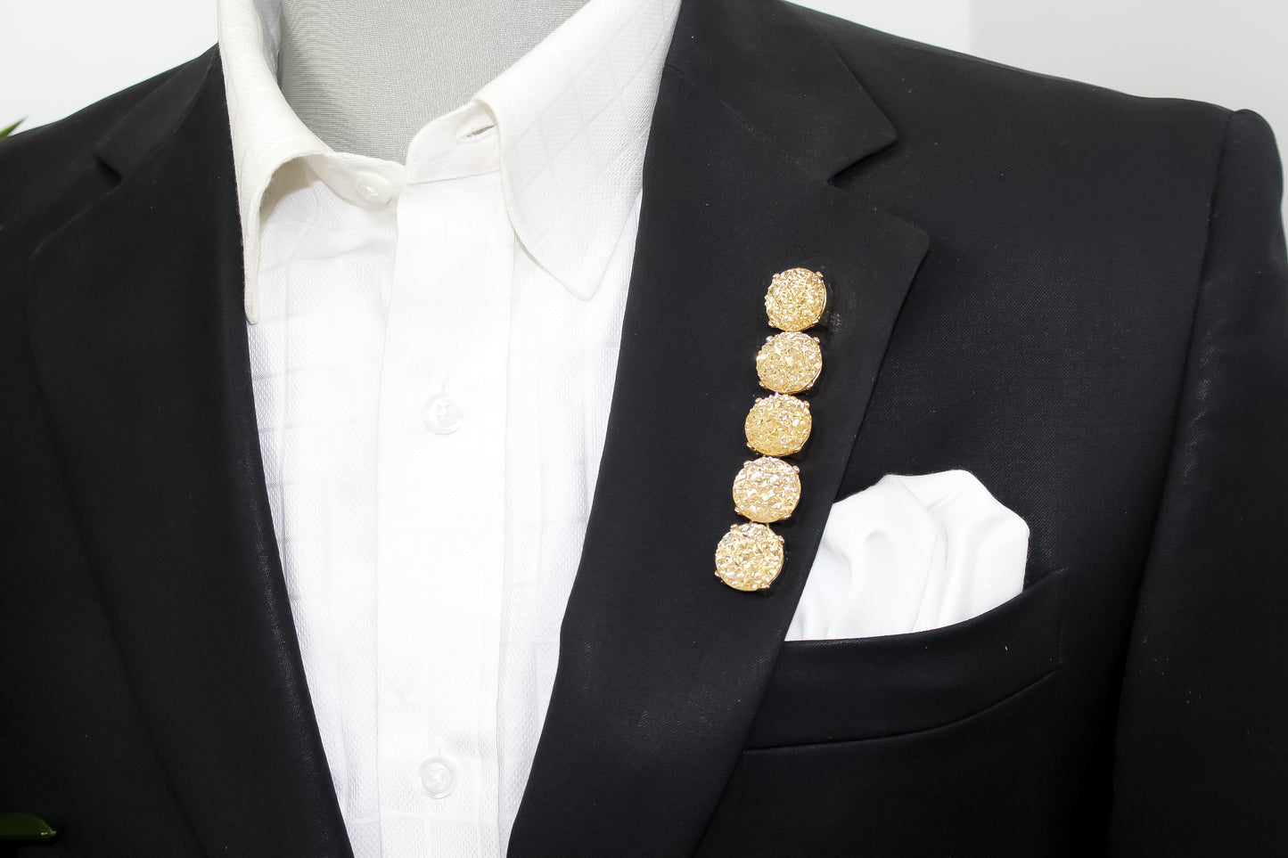Long Golden Medallion Diamond Lapel Pin