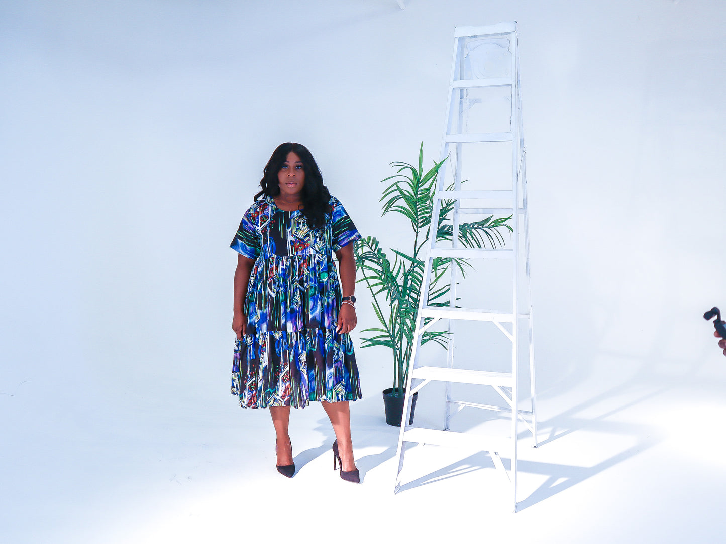 Blue Stella Pleated Tier Dress