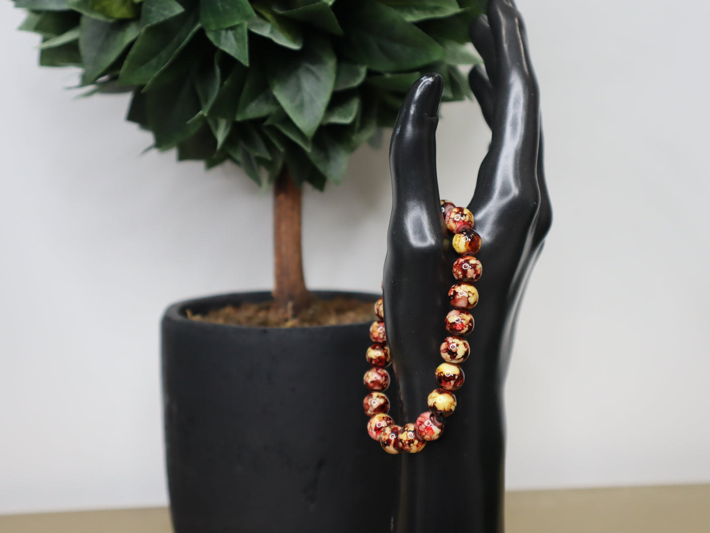 Brown, Yellow & Red Marble Opaque Bead Bracelet