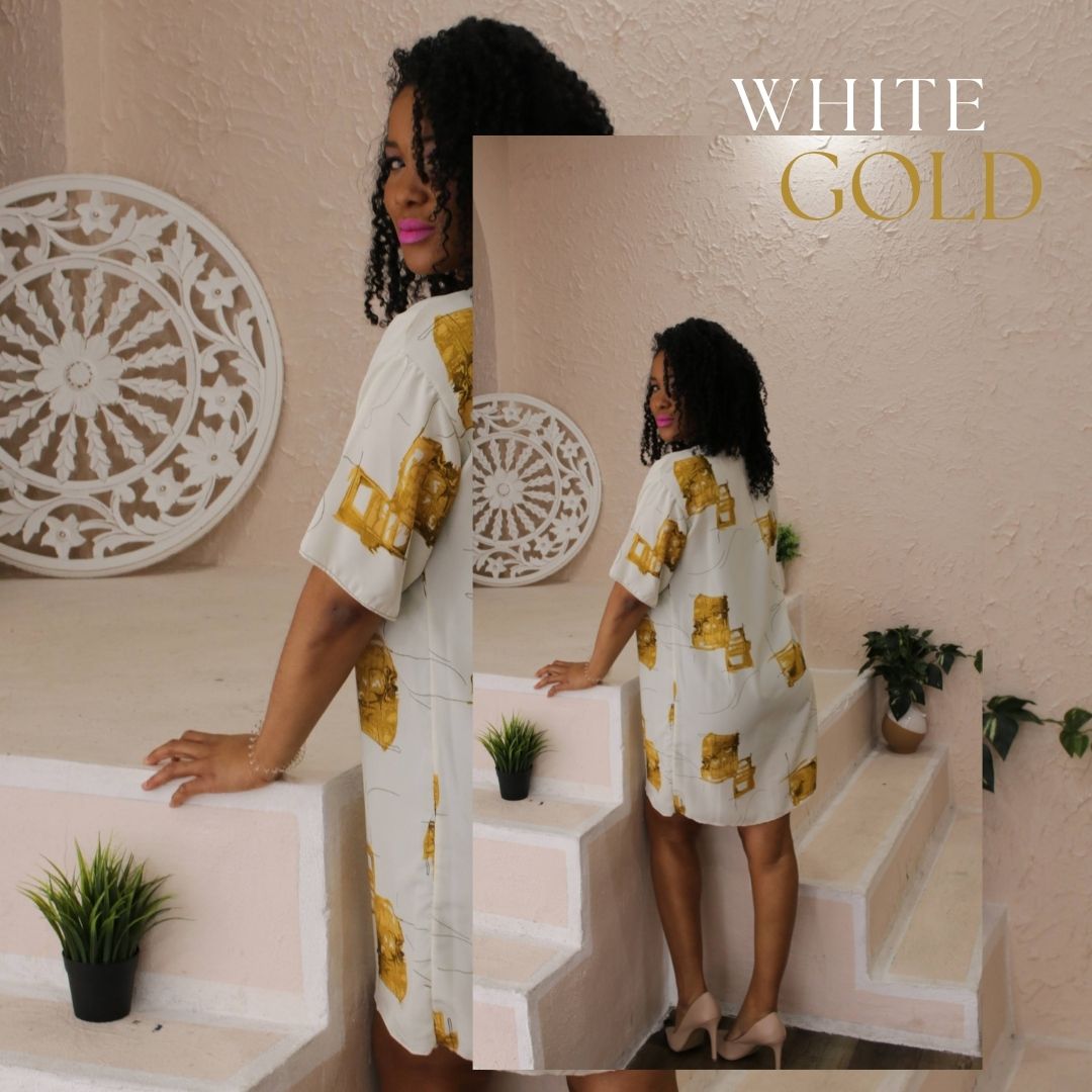 White Gold Shift Dress