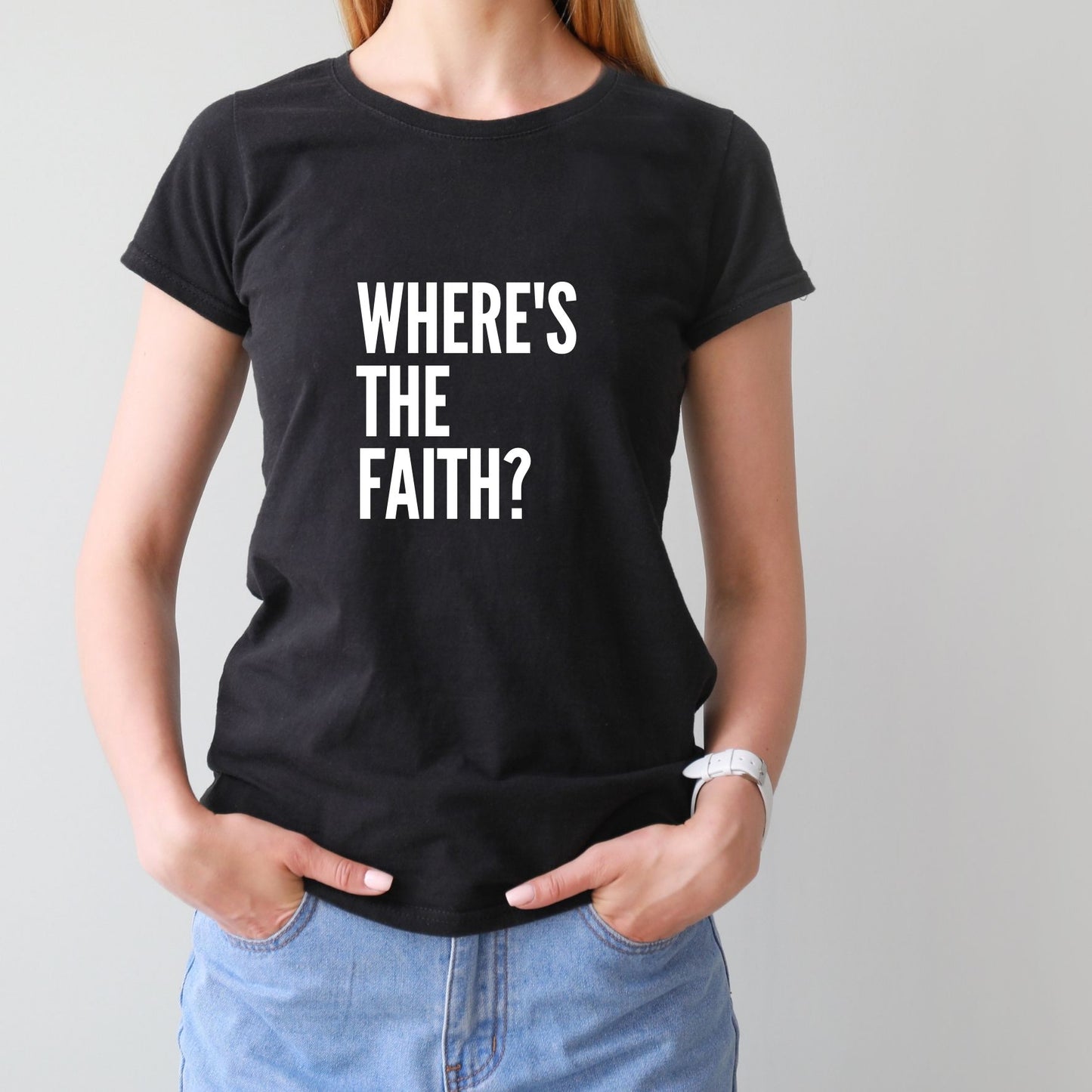 Women's Where's the Faith Words T.Shirt - Black